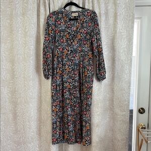 Universal Thread Orange and Red V-Neck Bishop Sleeve Sundress